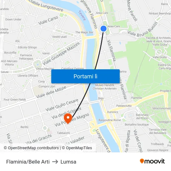 Flaminia/Belle Arti to Lumsa map