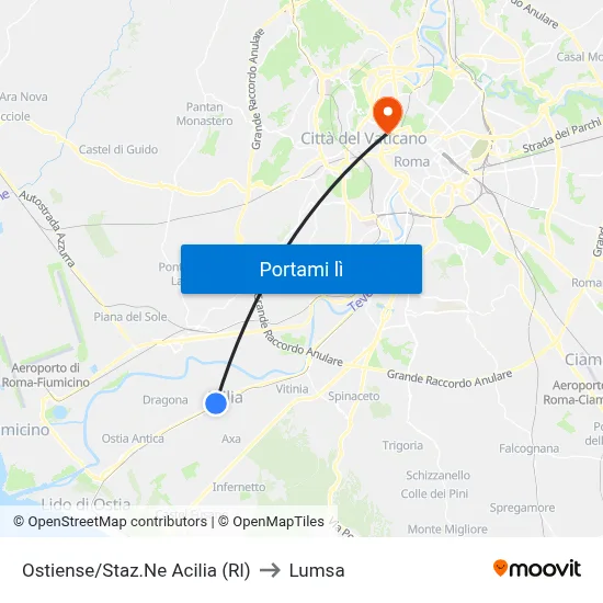 Ostiense/Staz.Ne Acilia (Rl) to Lumsa map