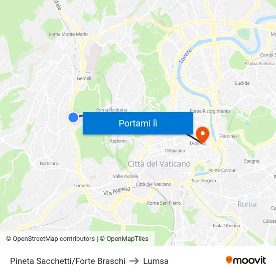 Pineta Sacchetti/Forte Braschi to Lumsa map
