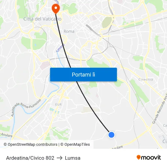 Ardeatina/Civico 802 to Lumsa map