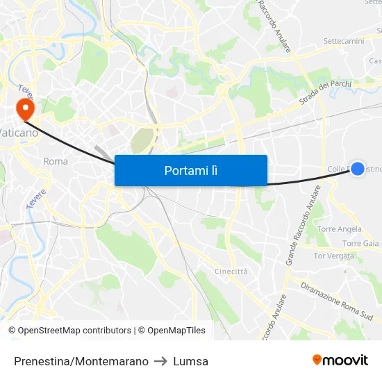 Prenestina/Montemarano to Lumsa map