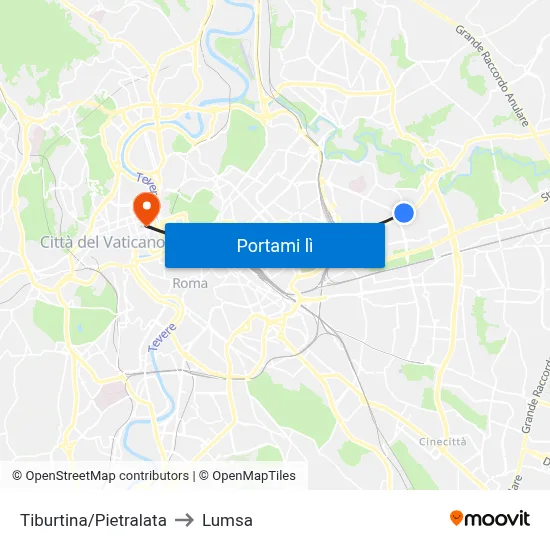 Tiburtina/Pietralata to Lumsa map