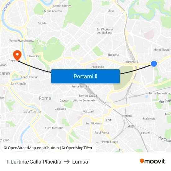 Tiburtina/Galla Placidia to Lumsa map