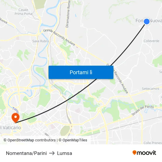 Nomentana/Parini to Lumsa map
