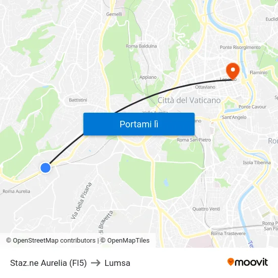 Staz.ne Aurelia (Fl5) to Lumsa map