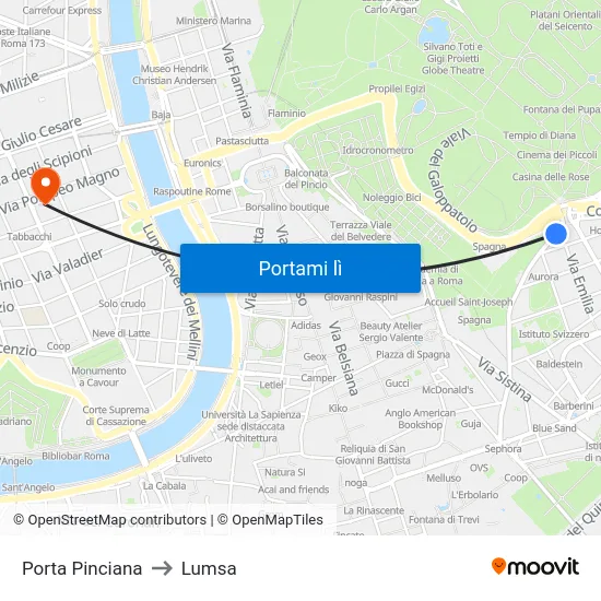 Porta Pinciana to Lumsa map