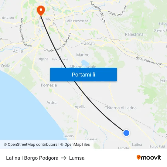 Latina | Borgo Podgora to Lumsa map