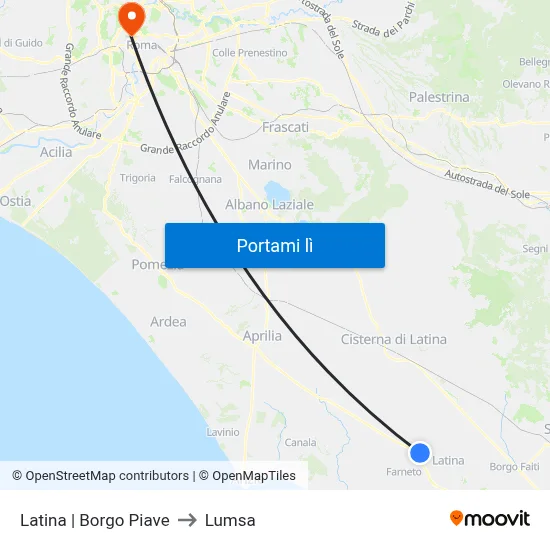 Latina | Borgo Piave to Lumsa map