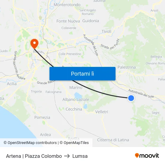 Artena | Piazza Colombo to Lumsa map