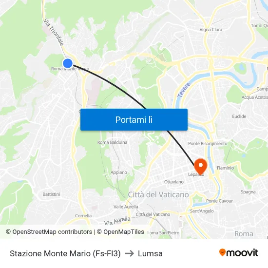 Stazione Monte Mario (Fs-Fl3) to Lumsa map