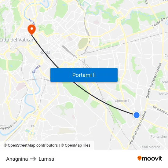 Anagnina to Lumsa map