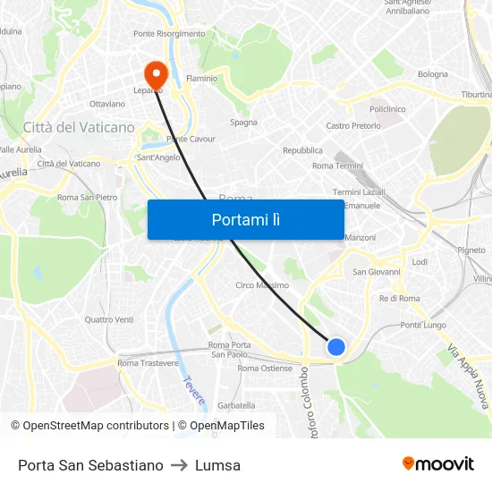 Porta San Sebastiano to Lumsa map