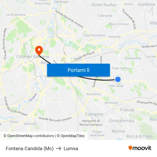 Fontana Candida (Mc) to Lumsa map