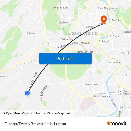 Pisana/Fosso Bravetta to Lumsa map