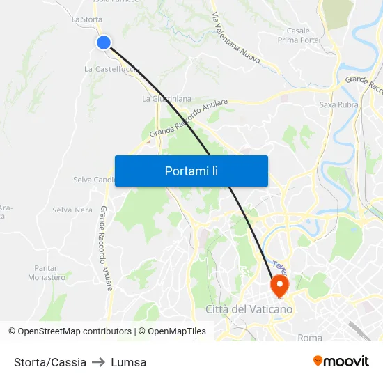 Storta/Cassia to Lumsa map