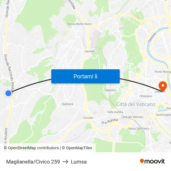 Maglianella/Civico 259 to Lumsa map