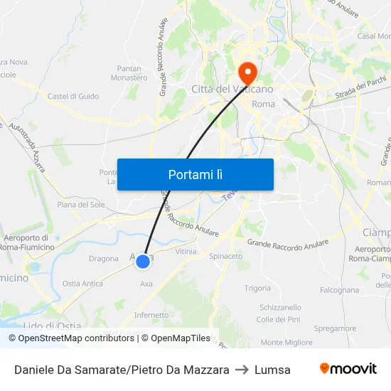 Daniele Da Samarate/Pietro Da Mazzara to Lumsa map