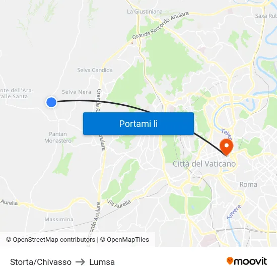 Storta/Chivasso to Lumsa map