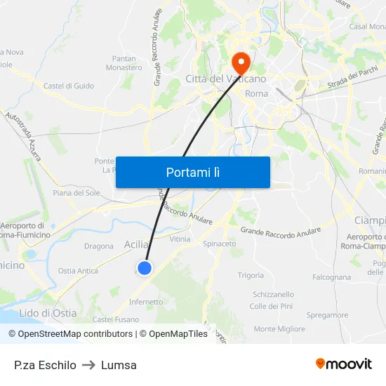 P.za Eschilo to Lumsa map