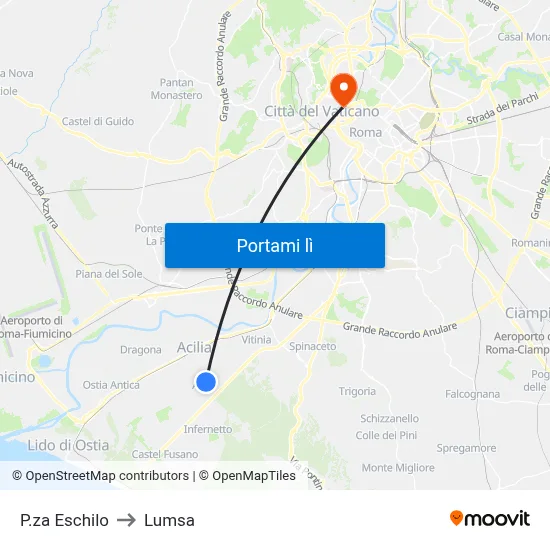 P.za Eschilo to Lumsa map