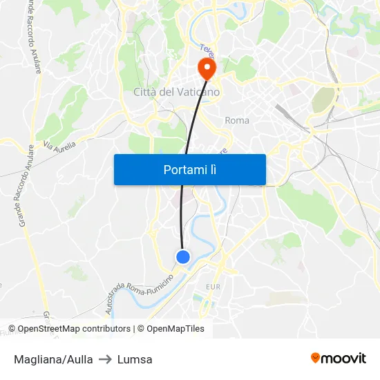 Magliana/Aulla to Lumsa map