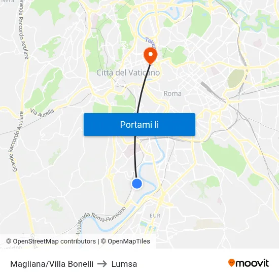 Magliana/Villa Bonelli to Lumsa map