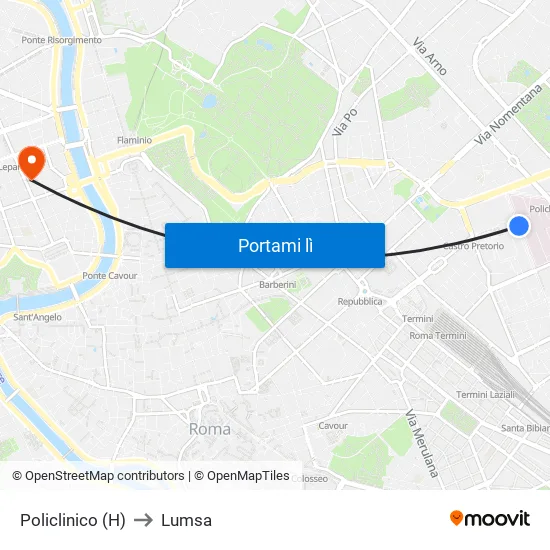Policlinico (H) to Lumsa map