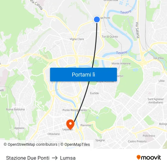 Stazione Due Ponti to Lumsa map