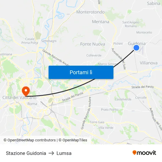 Stazione Guidonia to Lumsa map