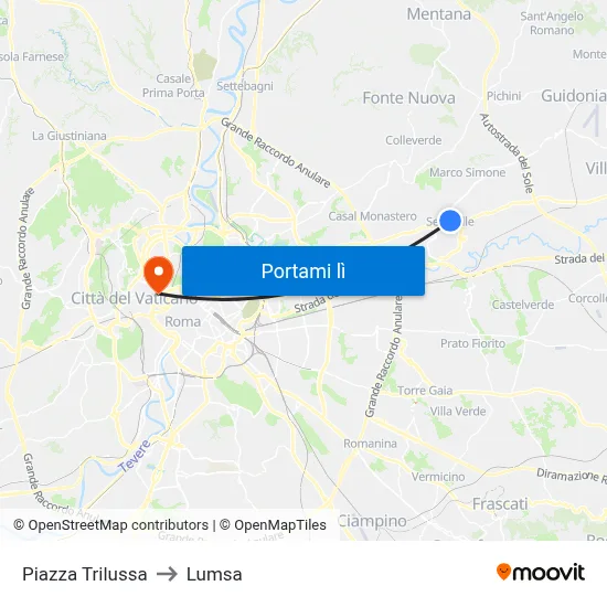 Piazza Trilussa to Lumsa map
