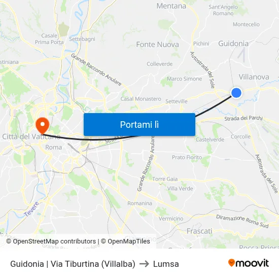 Guidonia | Via Tiburtina (Villalba) to Lumsa map