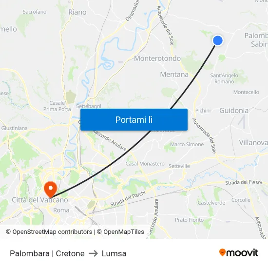Palombara | Cretone to Lumsa map