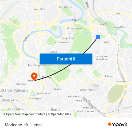 Moricone to Lumsa map
