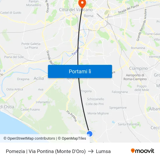 Pomezia | Via Pontina (Monte D'Oro) to Lumsa map