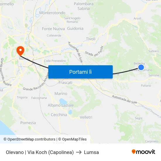 Olevano | Via Koch (Capolinea) to Lumsa map