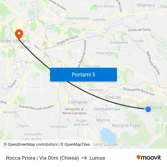 Rocca Priora | Via Olmi (Chiesa) to Lumsa map
