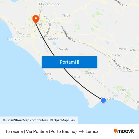 Terracina | Via Pontina (Porto Badino) to Lumsa map