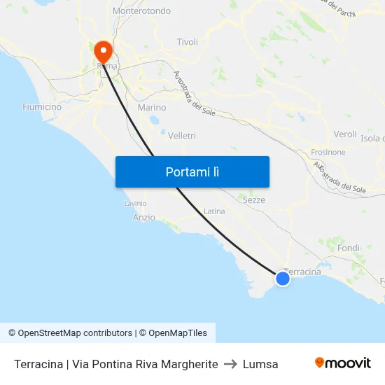 Terracina | Via Pontina Riva Margherite to Lumsa map