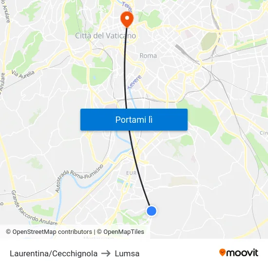 Laurentina/Cecchignola to Lumsa map