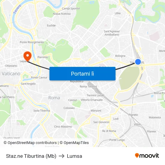 Staz.ne Tiburtina (Mb) to Lumsa map
