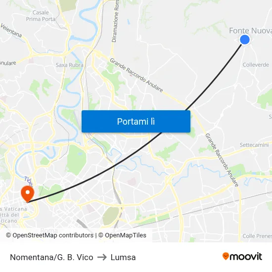 Nomentana/G. B. Vico to Lumsa map