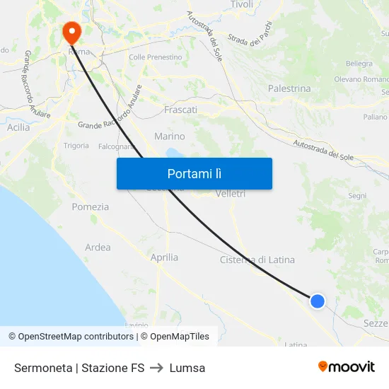 Sermoneta | Stazione FS to Lumsa map