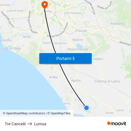 Tre Cancelli to Lumsa map