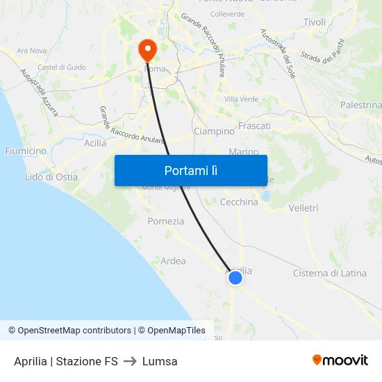 Aprilia | Stazione FS to Lumsa map