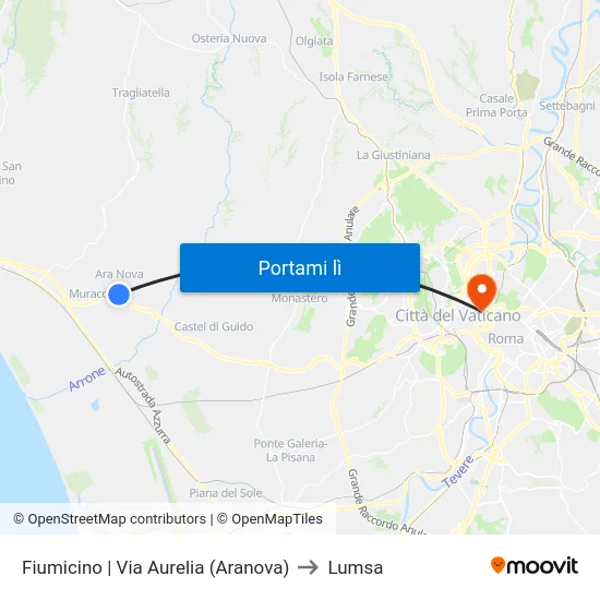 Fiumicino | Via Aurelia (Aranova) to Lumsa map