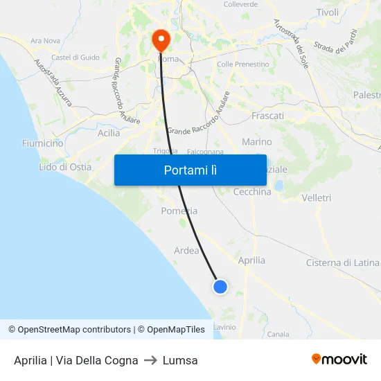 Aprilia | Via Della Cogna to Lumsa map