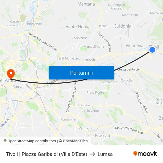 Tivoli | Piazza Garibaldi (Villa D'Este) to Lumsa map