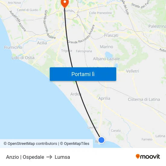 Anzio | Ospedale to Lumsa map