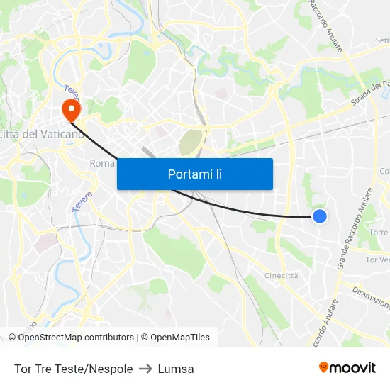 Tor Tre Teste/Nespole to Lumsa map