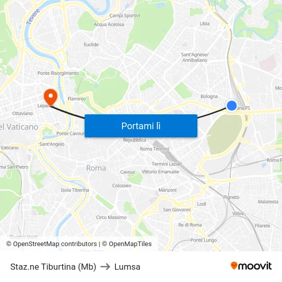 Staz.ne Tiburtina (Mb) to Lumsa map